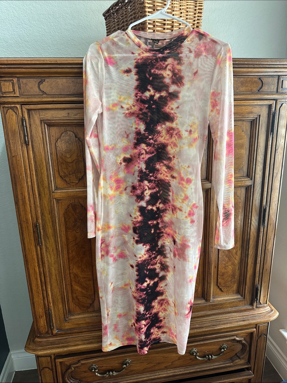AFRM Long Sleeve Midi Dress - Pink, Yellow & Black Tie-Dye